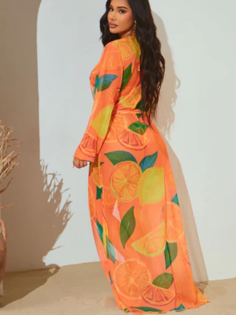 Fashion Nova Orange Citrus Print Maxi Swim Coverup